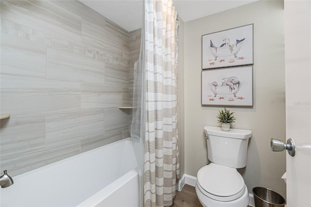 2955 N Beach Rd Unit A411, Englewood, FL 34223 - bathroom with shower / bathtub combination with curtain and wood finished floors