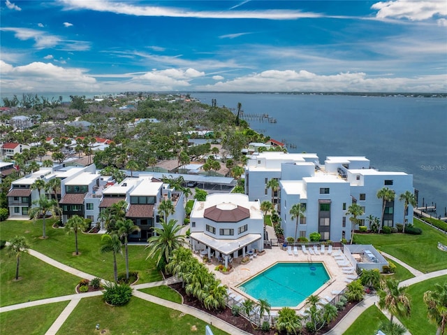 2955 N Beach Rd Unit A411, Englewood, FL 34223 - aerial view of residential area featuring a large body of water and a pool area