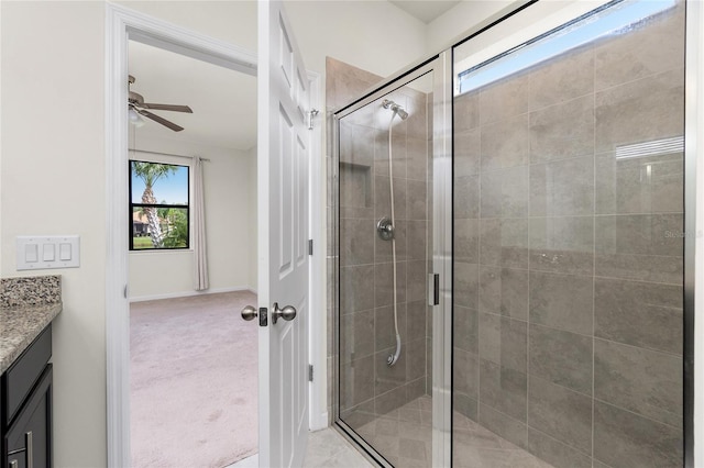 1530 Hyssop Loop, North Port, FL 34289 - bathroom featuring a shower stall, vanity, and ceiling fan