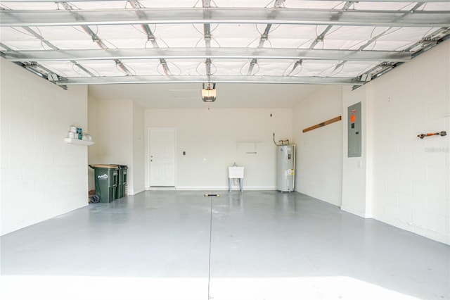 1530 Hyssop Loop, North Port, FL 34289 - garage with electric water heater, electric panel, concrete block wall, and a garage door opener
