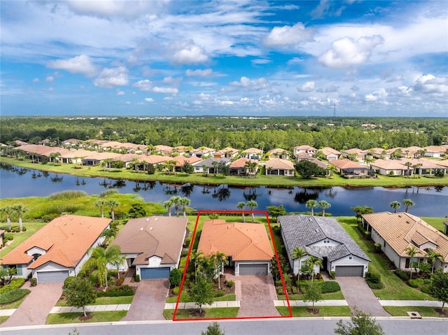 1530 Hyssop Loop, North Port, FL 34289 - aerial perspective of suburban area with property parcel outlined and a nearby body of water