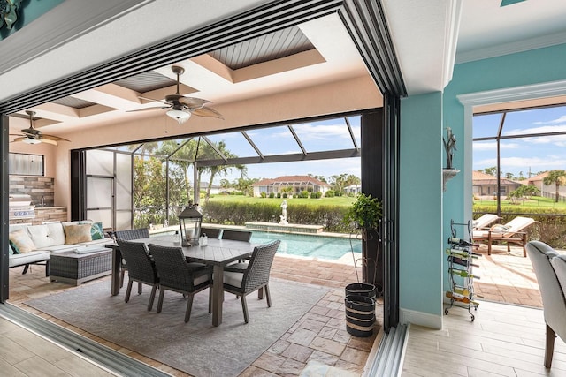 1131 Rotonda Cir, Rotonda West, FL 33947 - view of patio featuring a ceiling fan, an outdoor pool, outdoor lounge area, and glass enclosure