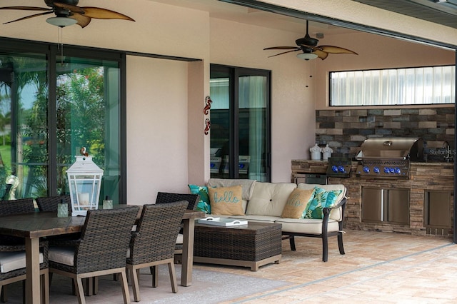 1131 Rotonda Cir, Rotonda West, FL 33947 - view of patio with ceiling fan, an outdoor kitchen, an outdoor living space, and outdoor dining area