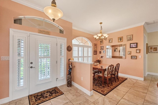 4 Pine Valley Pl, Rotonda West, FL 33947 - foyer with a chandelier, crown molding, and plenty of natural light