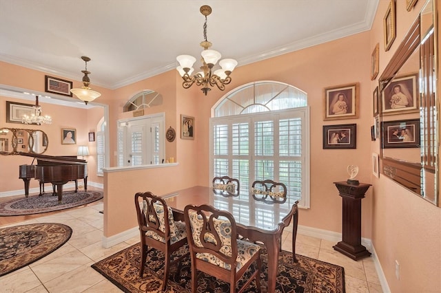4 Pine Valley Pl, Rotonda West, FL 33947 - dining space with a chandelier, ornamental molding, and light tile patterned flooring