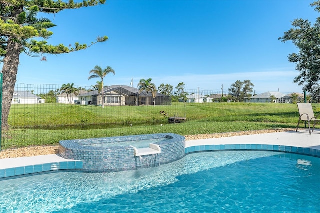 172 Mariner Ln, Rotonda West, FL 33947 - view of pool with a pool with connected hot tub, a yard, and a residential view