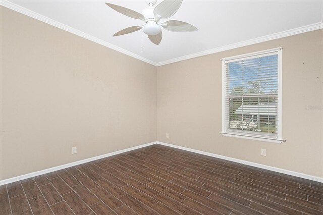 9150 Pine Cove Dr, Englewood, FL 34224 - unfurnished room with dark wood-type flooring, crown molding, and a ceiling fan