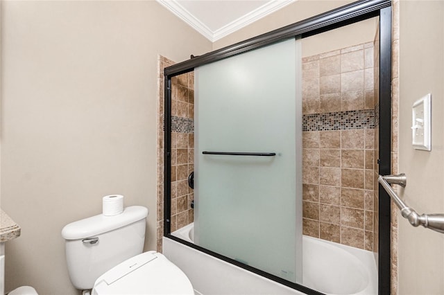 9150 Pine Cove Dr, Englewood, FL 34224 - bathroom with bath / shower combo with glass door and crown molding