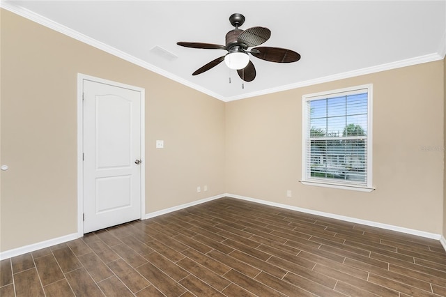 9150 Pine Cove Dr, Englewood, FL 34224 - empty room featuring crown molding, a ceiling fan, and dark wood finished floors