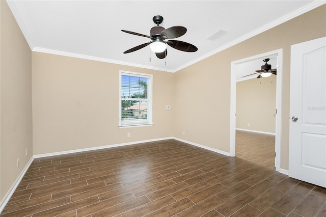 9150 Pine Cove Dr, Englewood, FL 34224 - spare room with ceiling fan, dark wood-style floors, and crown molding