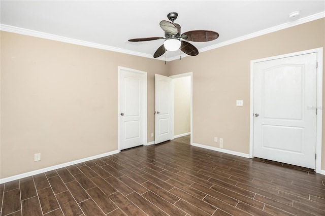 9150 Pine Cove Dr, Englewood, FL 34224 - unfurnished bedroom with crown molding, dark wood-type flooring, and a ceiling fan