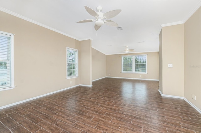 9150 Pine Cove Dr, Englewood, FL 34224 - spare room with a ceiling fan, dark wood finished floors, and crown molding