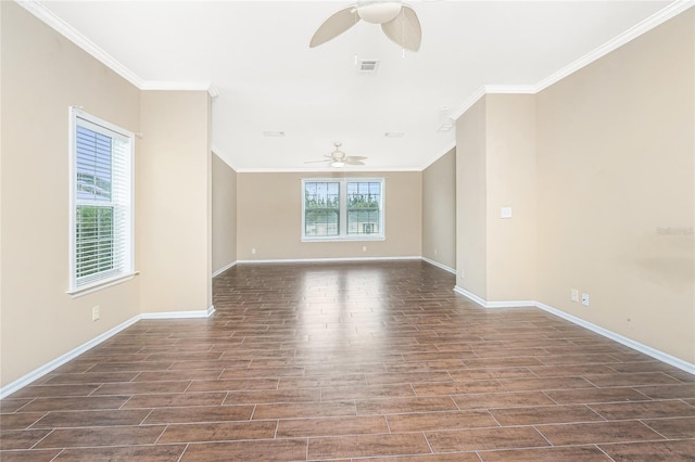 9150 Pine Cove Dr, Englewood, FL 34224 - empty room featuring a ceiling fan, wood finished floors, and crown molding