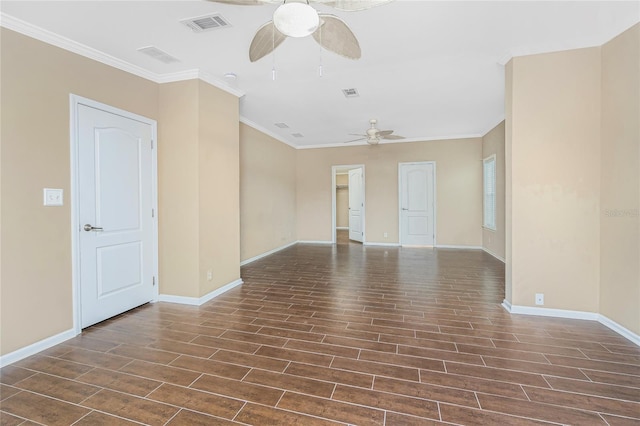 9150 Pine Cove Dr, Englewood, FL 34224 - unfurnished room with ceiling fan, dark wood-style floors, and ornamental molding
