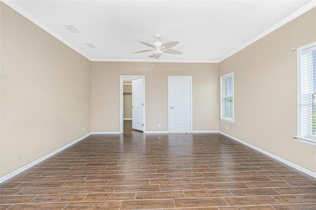 9150 Pine Cove Dr, Englewood, FL 34224 - unfurnished room with wood finished floors, ornamental molding, and ceiling fan