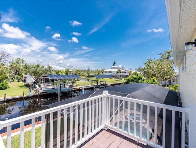9150 Pine Cove Dr, Englewood, FL 34224 - balcony with a water view and a boat dock