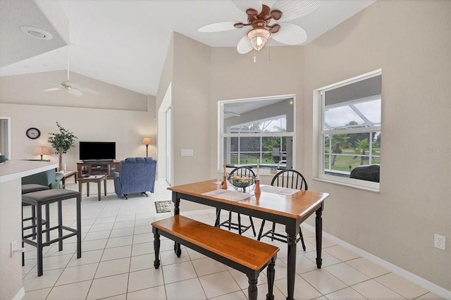 102 Marker Rd, Rotonda West, FL 33947 - dining space featuring a ceiling fan, vaulted ceiling, and light tile patterned floors