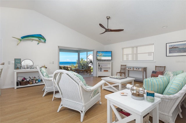 100 S Gulf Blvd, Placida, FL 33946 - living area with a ceiling fan, light wood-style flooring, and high vaulted ceiling