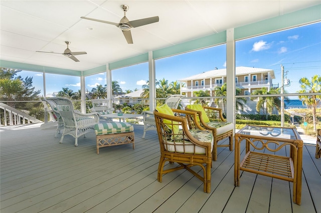 100 S Gulf Blvd, Placida, FL 33946 - sunroom / solarium featuring ceiling fan, wood finished floors, and floor to ceiling windows