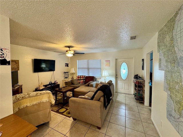 26591 Fairway Dr Unit A & B, Punta Gorda, FL 33982 - living room with a textured ceiling, ceiling fan, and light tile patterned flooring