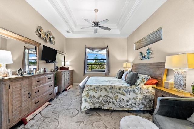 15044 San Domingo Blvd, Port Charlotte, FL 33981 - bedroom featuring multiple windows, crown molding, a raised ceiling, and ceiling fan