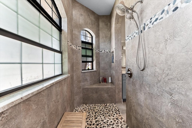 15044 San Domingo Blvd, Port Charlotte, FL 33981 - full bathroom featuring walk in shower and tile walls