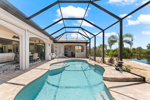 15044 San Domingo Blvd, Port Charlotte, FL 33981 - swimming pool with a patio, a lanai, and a ceiling fan