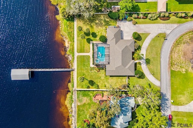 bird's eye view featuring a water view