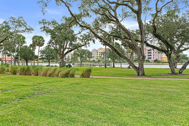 view of yard with a water view