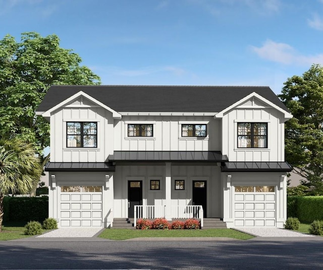 view of front of house with covered porch and a garage