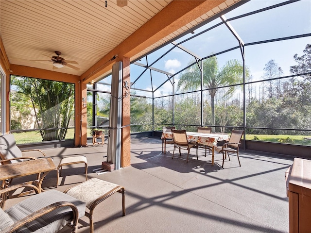 sunroom featuring plenty of natural light and ceiling fan