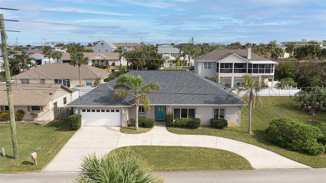 view of front of property featuring a front lawn and a garage