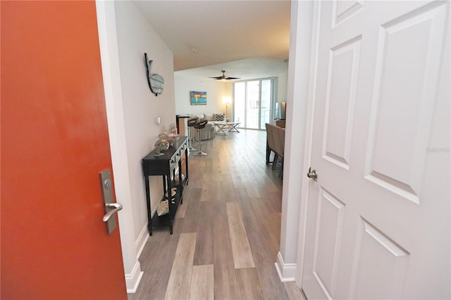 hallway with light hardwood / wood-style flooring