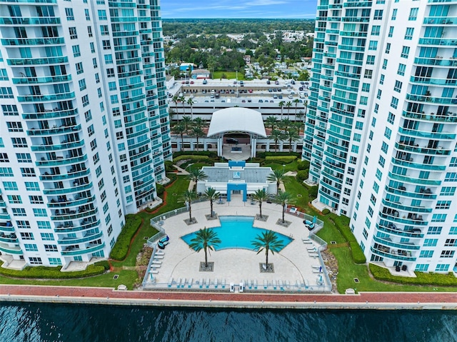 aerial view with a water view