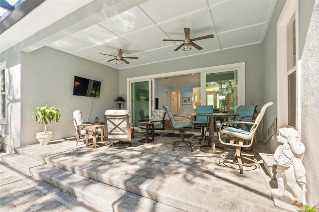 view of terrace with ceiling fan