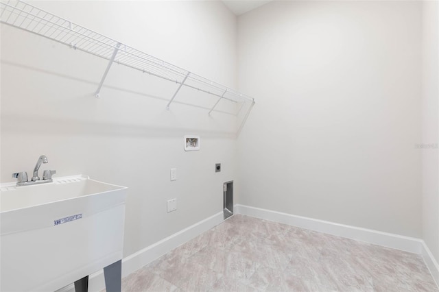 laundry room featuring washer hookup, light tile floors, hookup for an electric dryer, and sink