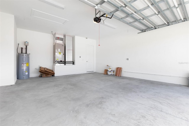 garage with water heater and a garage door opener