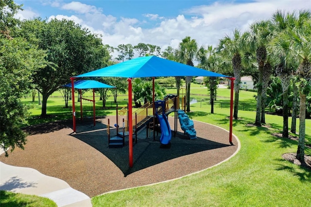 view of play area featuring a yard