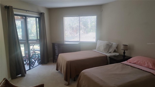 carpeted bedroom featuring multiple windows