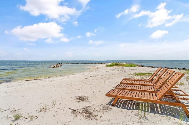 view of water feature with a view of the beach