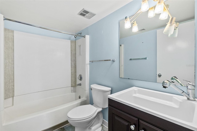 full bathroom featuring  shower combination, toilet, and vanity