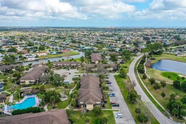 aerial view featuring a water view