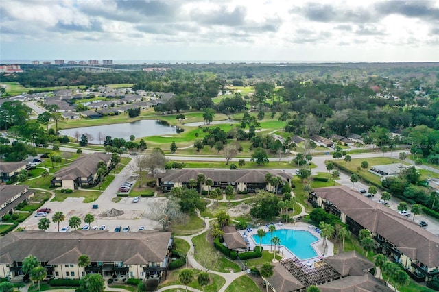 aerial view with a water view