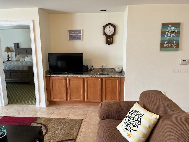 tiled living room with sink