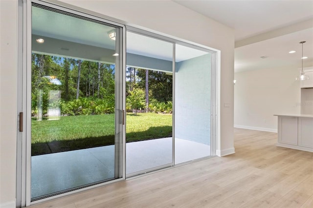 doorway to outside featuring light wood-type flooring