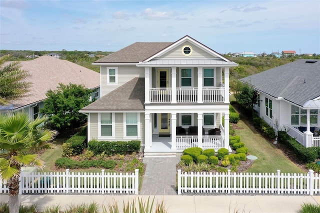 view of front of property featuring a porch and a balcony