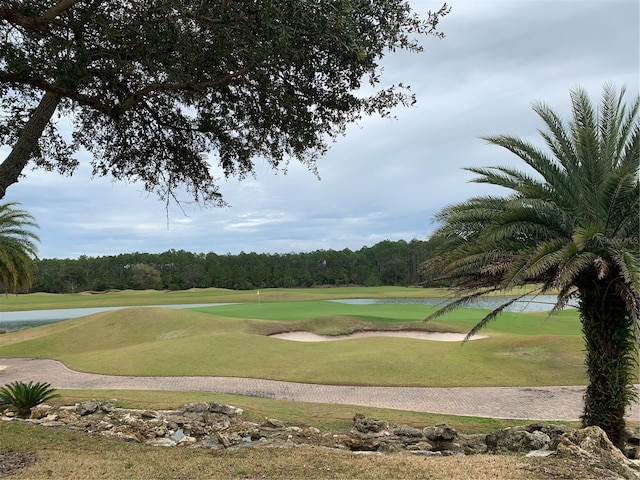 surrounding community featuring a water view and a yard