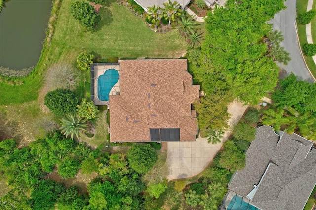 aerial view with a water view