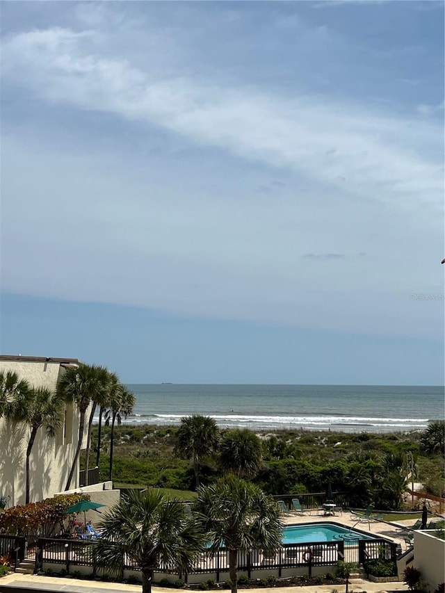 property view of water featuring a beach view