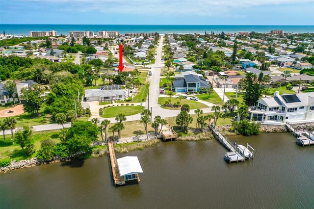 aerial view with a water view